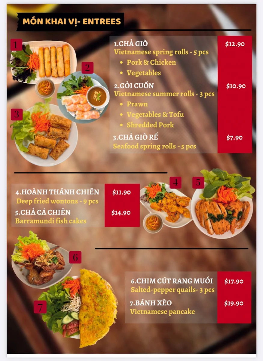 Menu, Huong Giang Marrickville