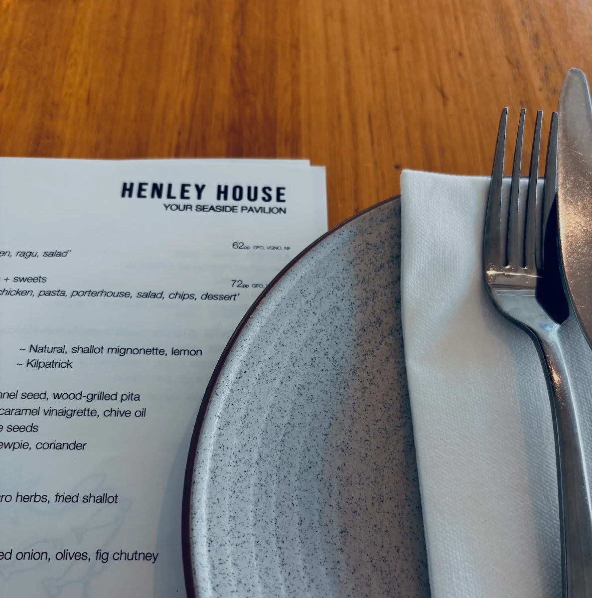 Menu, Henley House