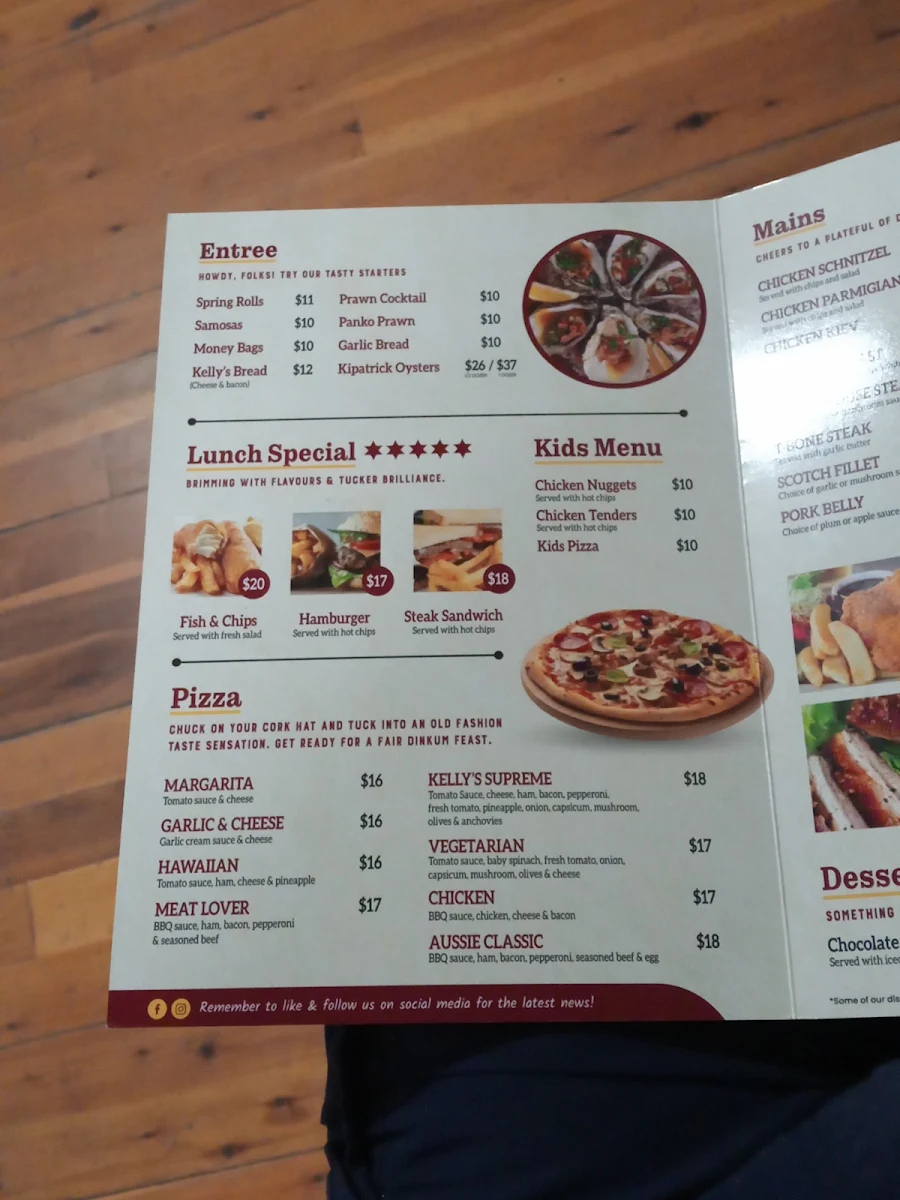 Menu, Kelly's Bistro