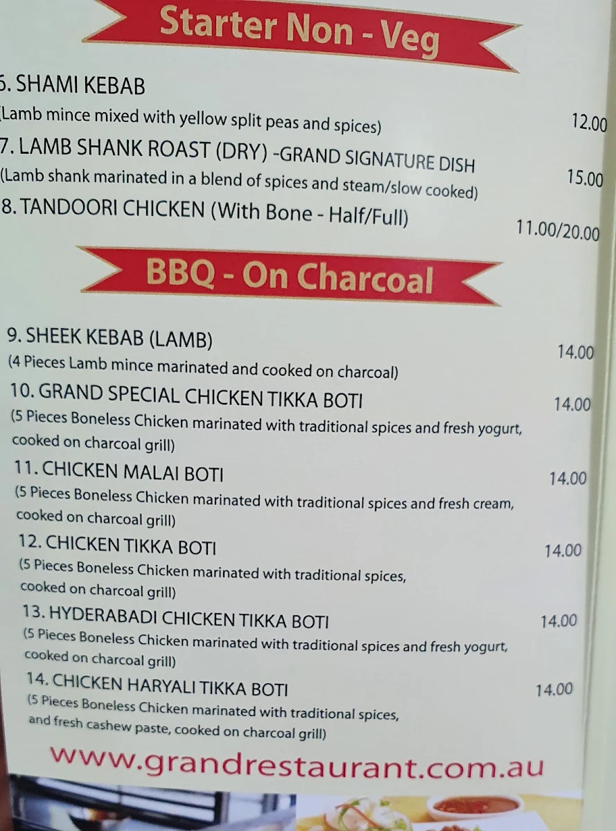 Menu, Grand Restaurant Caroline Springs