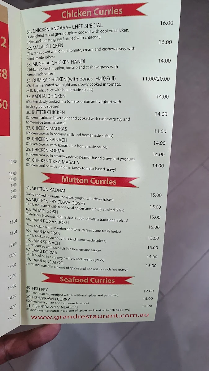 Menu, Grand Restaurant Caroline Springs