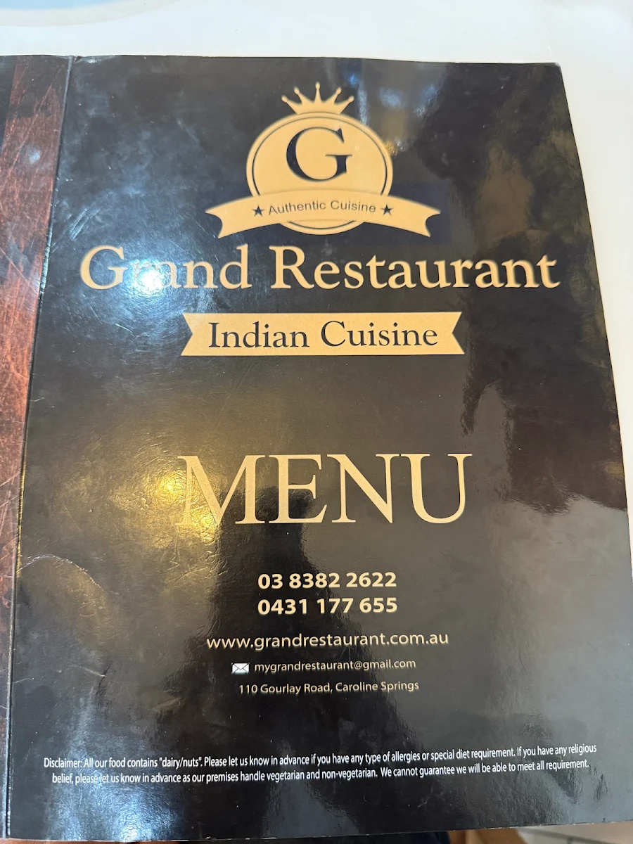Menu, Grand Restaurant Caroline Springs