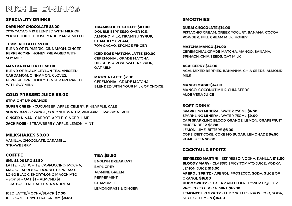 Menu, Niche On Bridge