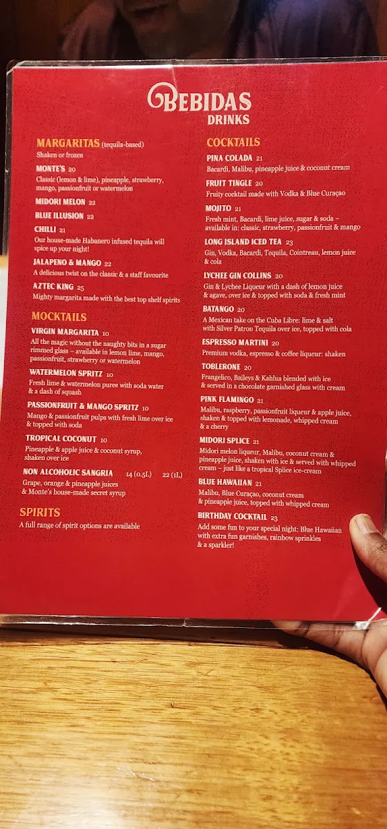 Menu, Montezuma's Mexican Restaurant & Bar - Labrador