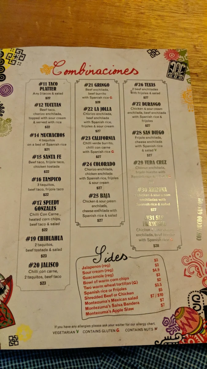 Menu, Montezuma's Mexican Restaurant & Bar - Labrador