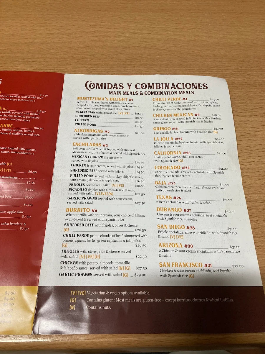 Menu, Montezuma's Mexican Restaurant & Bar - Labrador