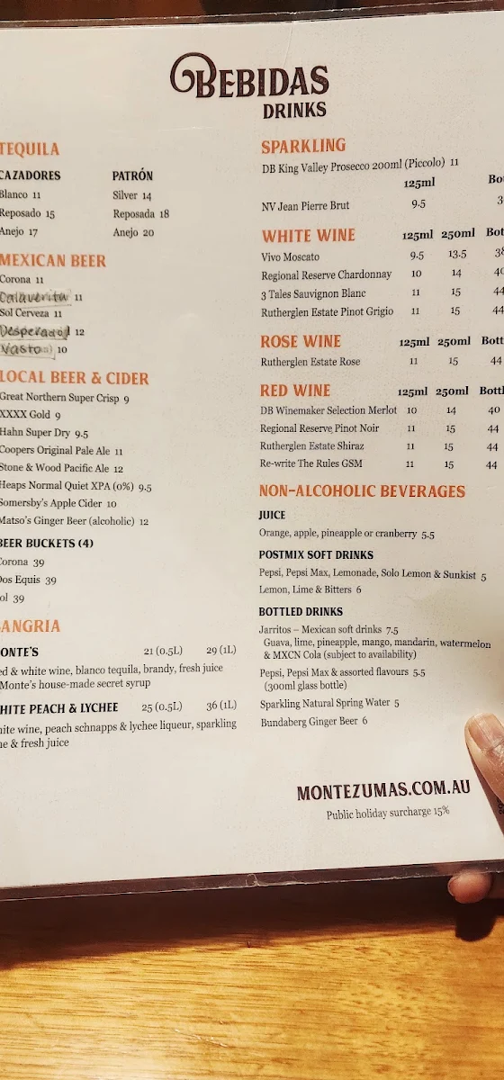 Menu, Montezuma's Mexican Restaurant & Bar - Labrador