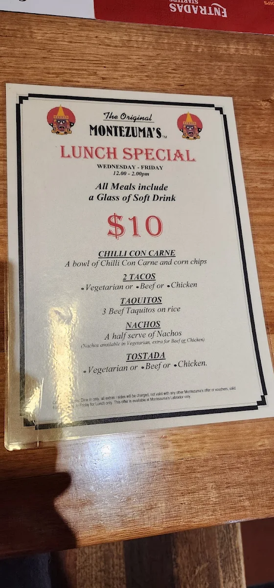 Menu, Montezuma's Mexican Restaurant & Bar - Labrador