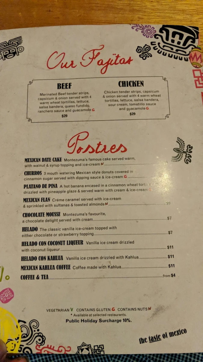 Menu, Montezuma's Mexican Restaurant & Bar - Labrador