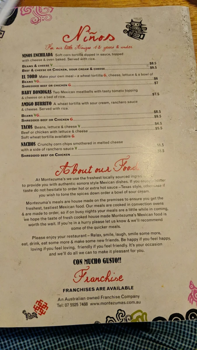 Menu, Montezuma's Mexican Restaurant & Bar - Labrador