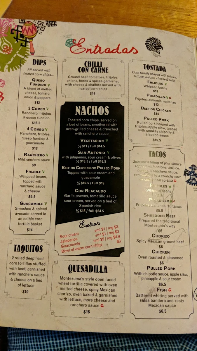 Menu, Montezuma's Mexican Restaurant & Bar - Labrador
