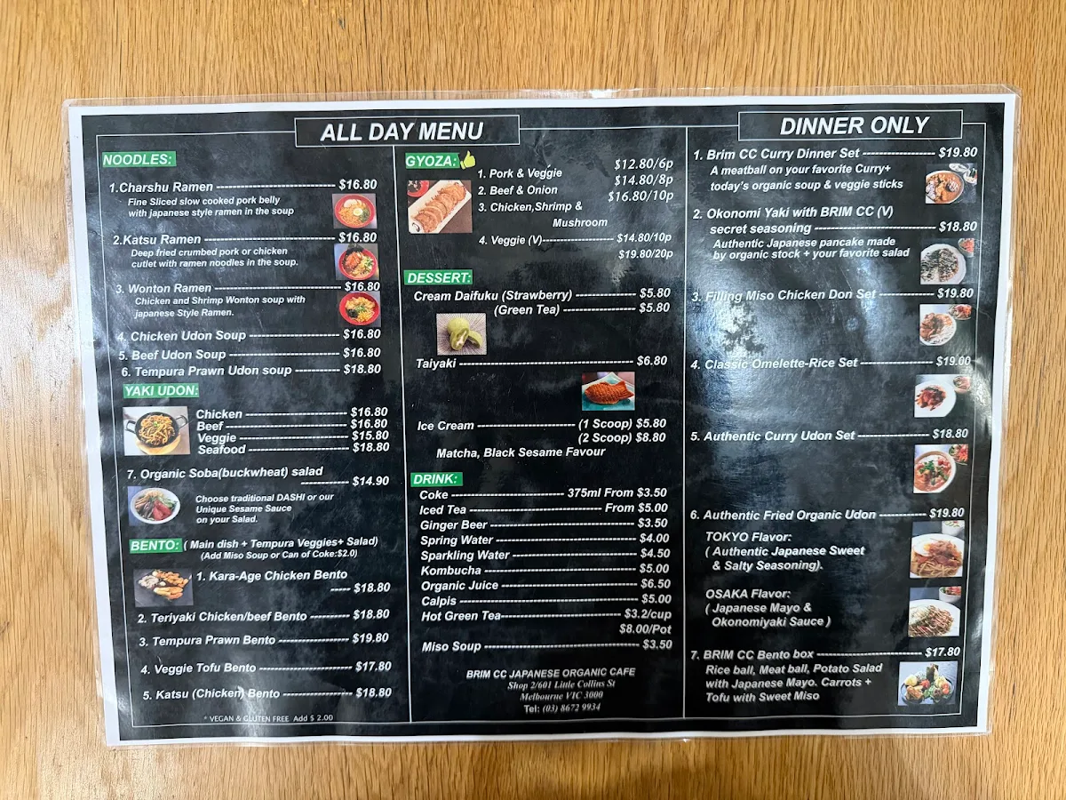 Menu, Brim CC