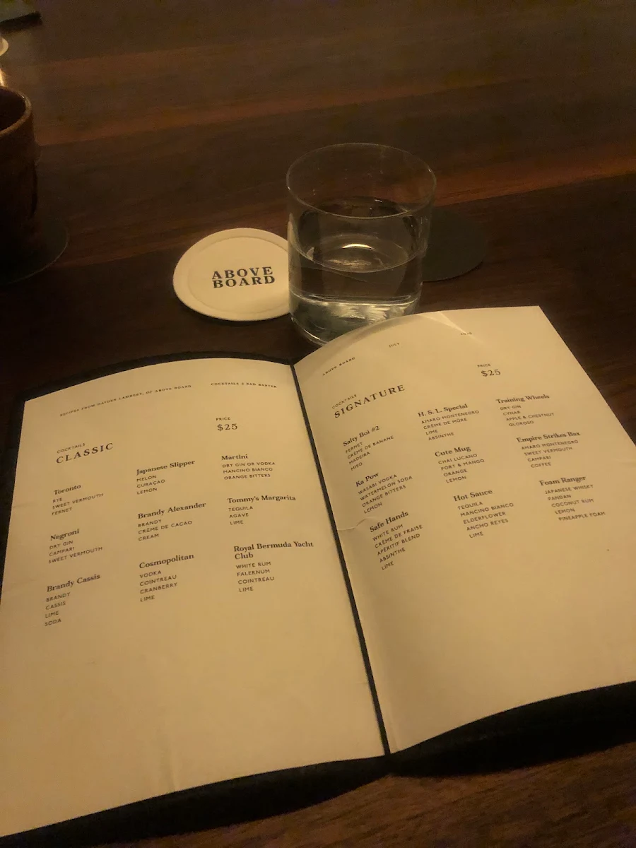 Menu, Above Board