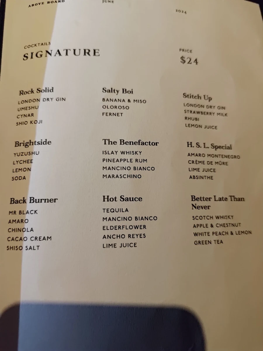 Menu, Above Board