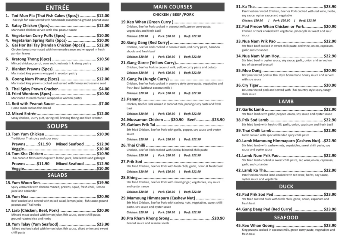 Menu, Sukho Thai Restaurant