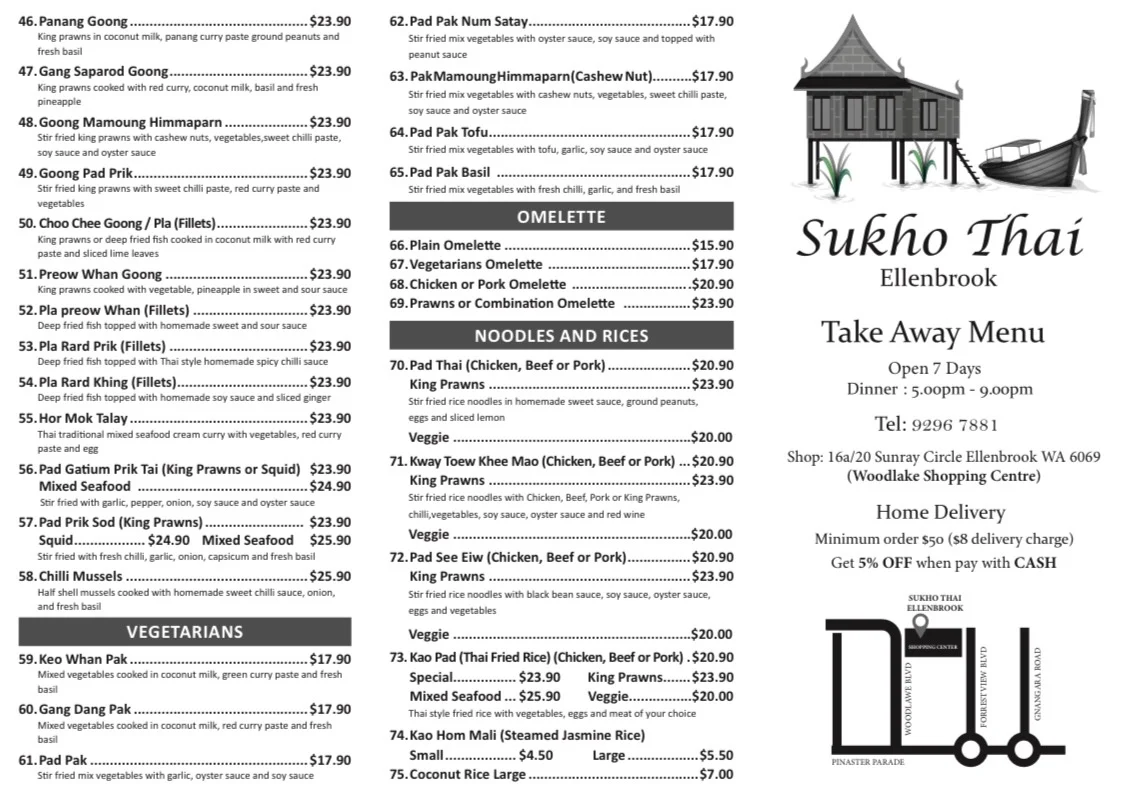 Menu, Sukho Thai Restaurant