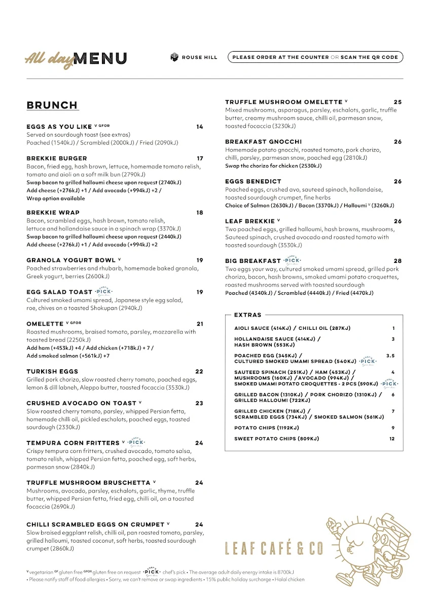 Menu, Leaf Cafe & Co.
