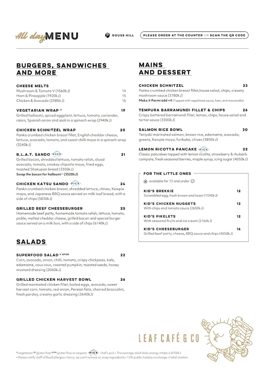Menu, Leaf Cafe & Co.