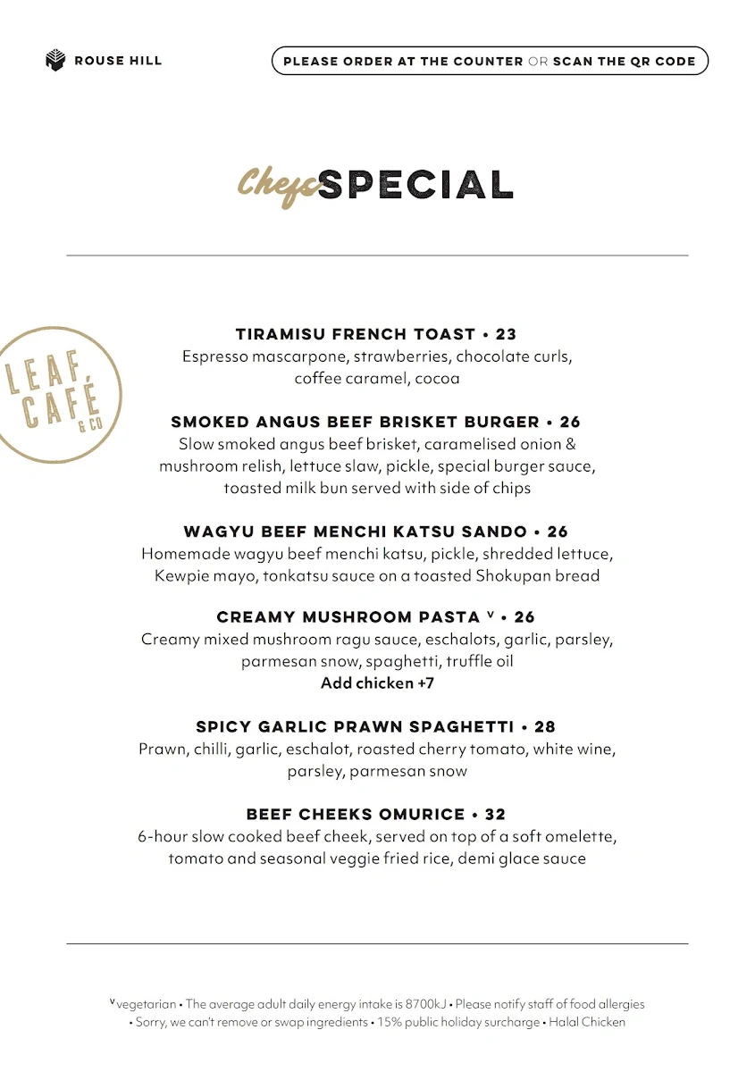 Menu, Leaf Cafe & Co.