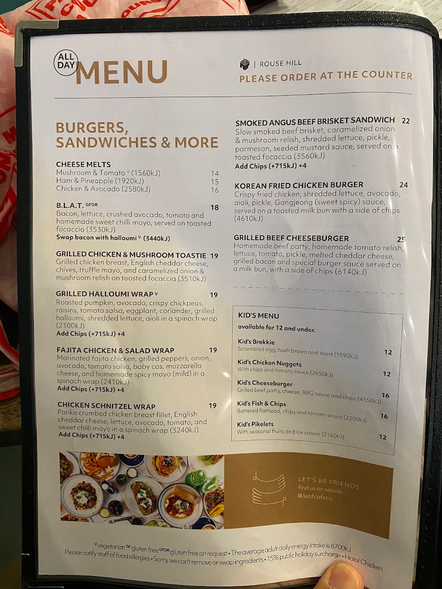 Menu, Leaf Cafe & Co.