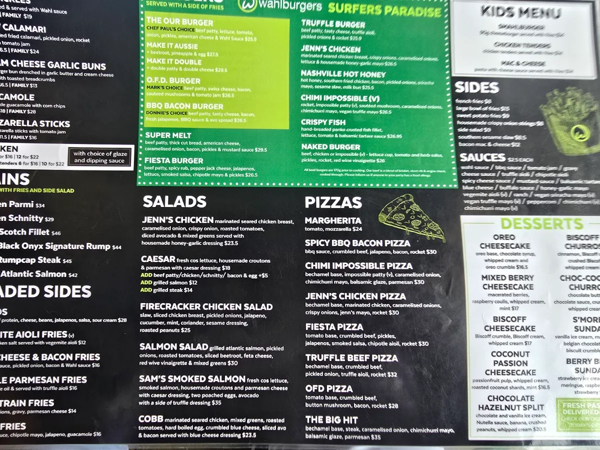 Menu, Wahlburgers