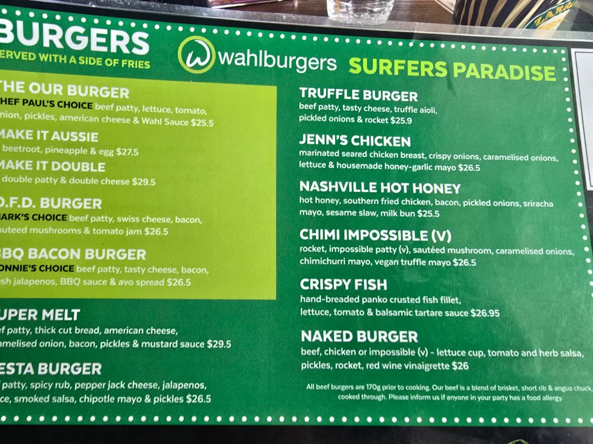 Menu, Wahlburgers