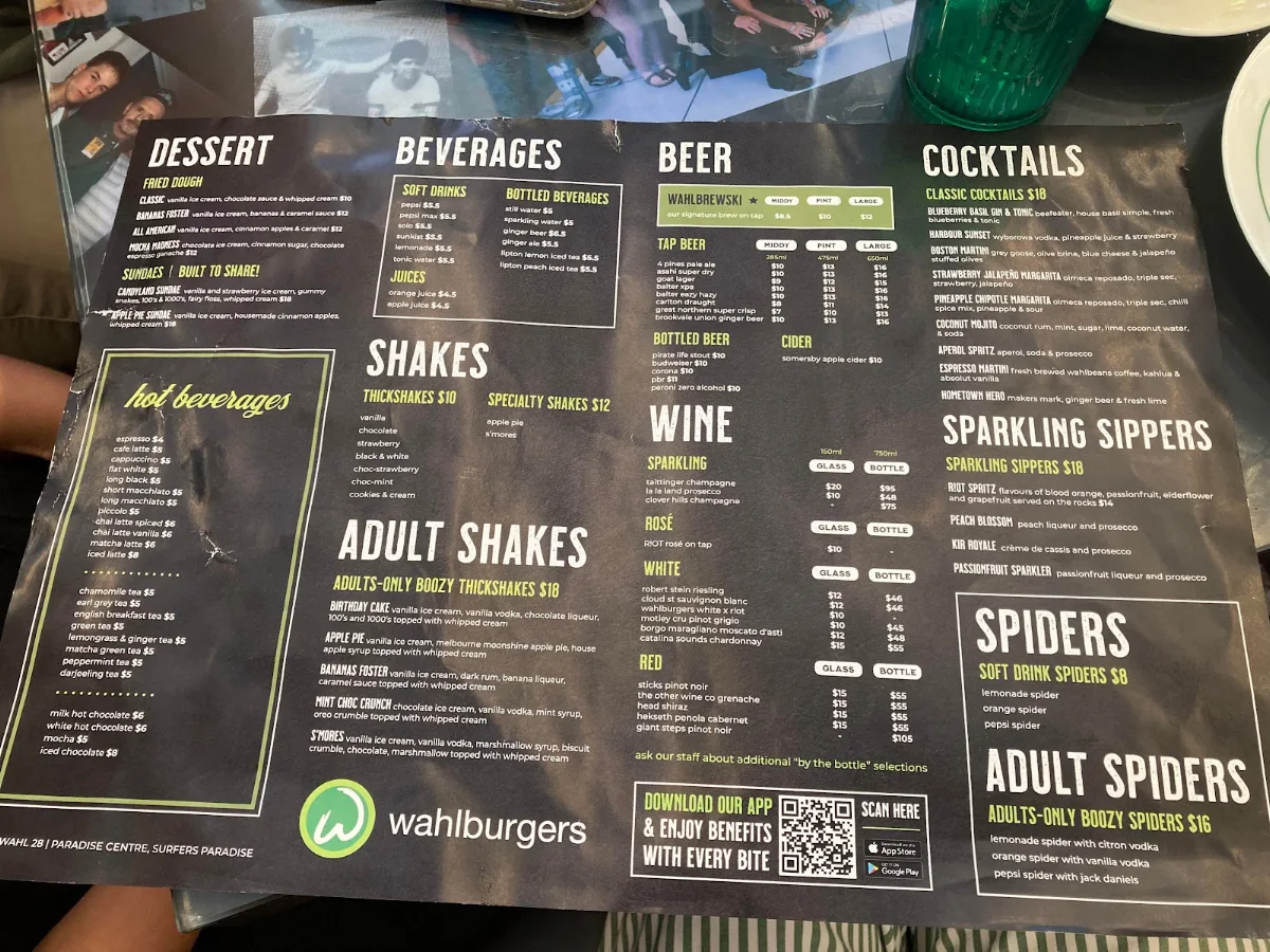 Menu, Wahlburgers
