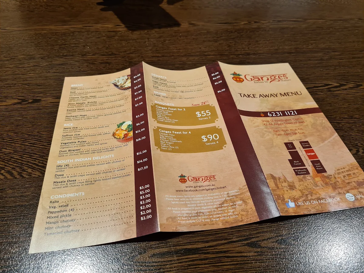 Menu, Ganges Indian by Nature