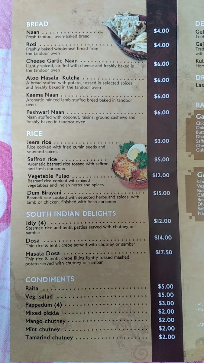 Menu, Ganges Indian by Nature