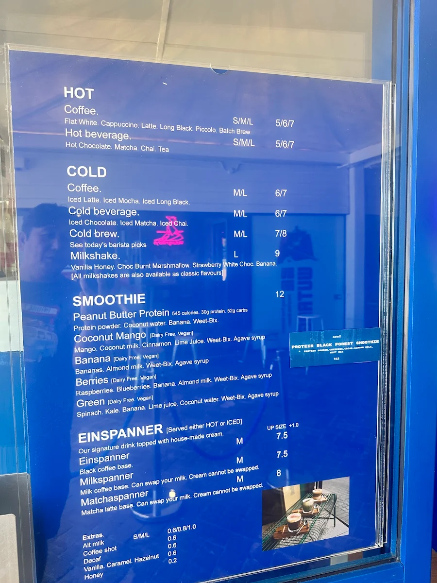 Menu, Bluehand Coffee