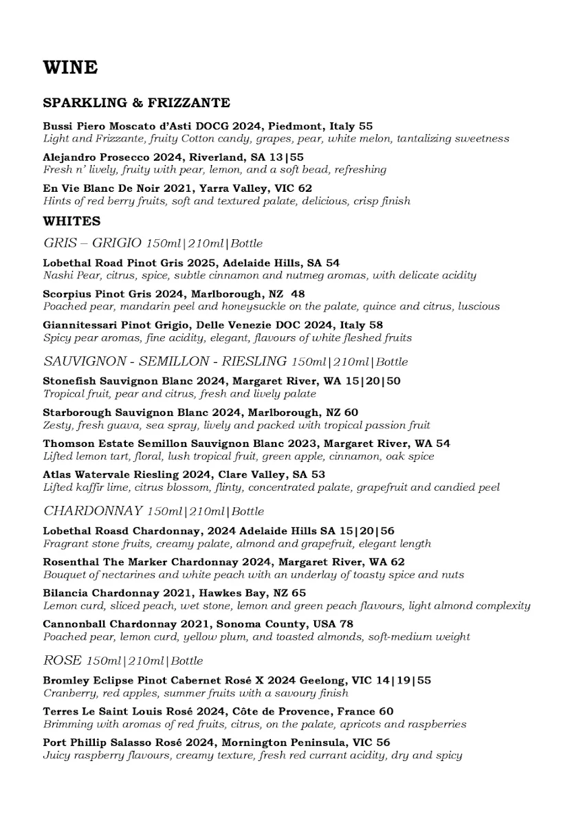 Menu, Roast Republic
