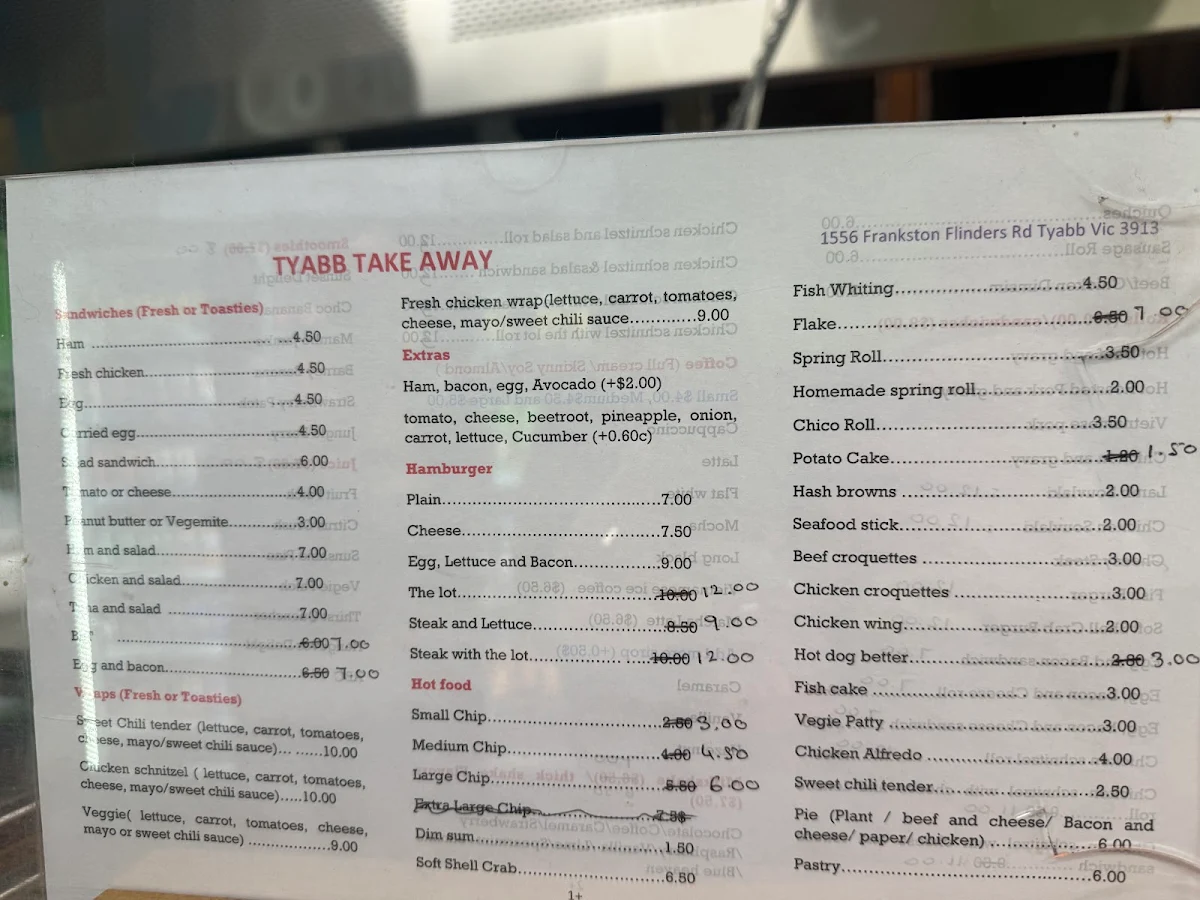 Menu, Tyabb Take-Away