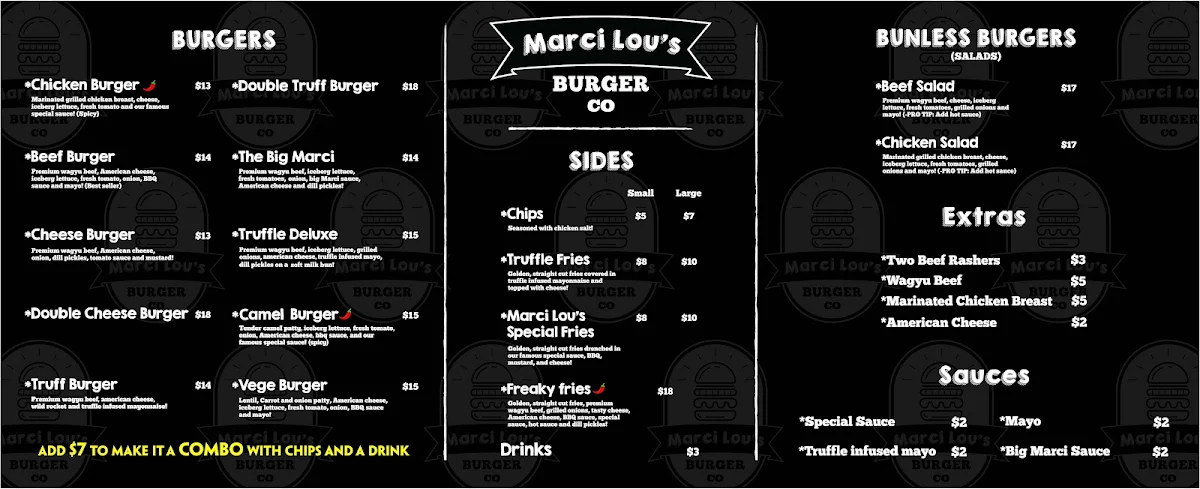 Menu, Marci Lou's Burger Co - Cabramatta