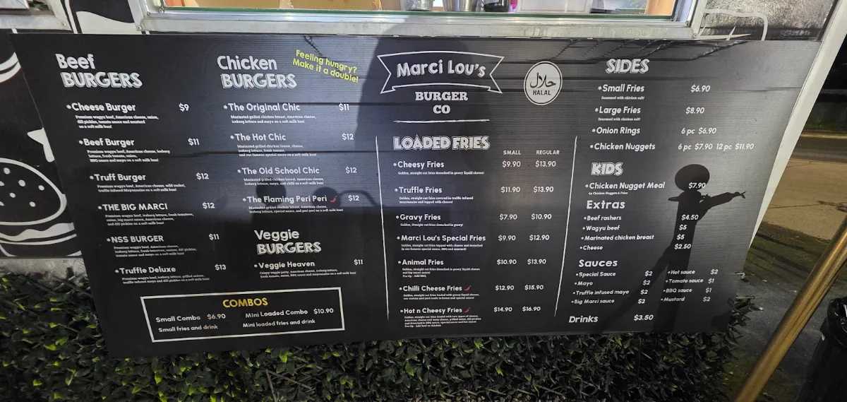 Menu, Marci Lou's Burger Co - Cabramatta