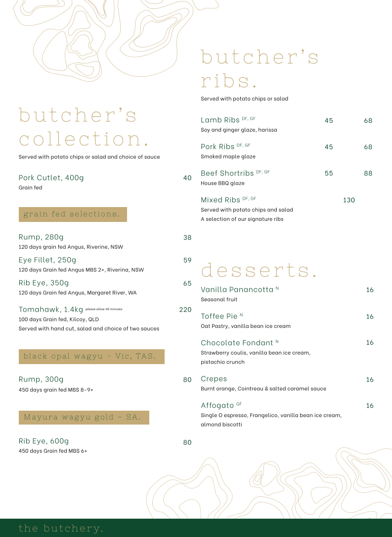 Menu, The Butcher's Block