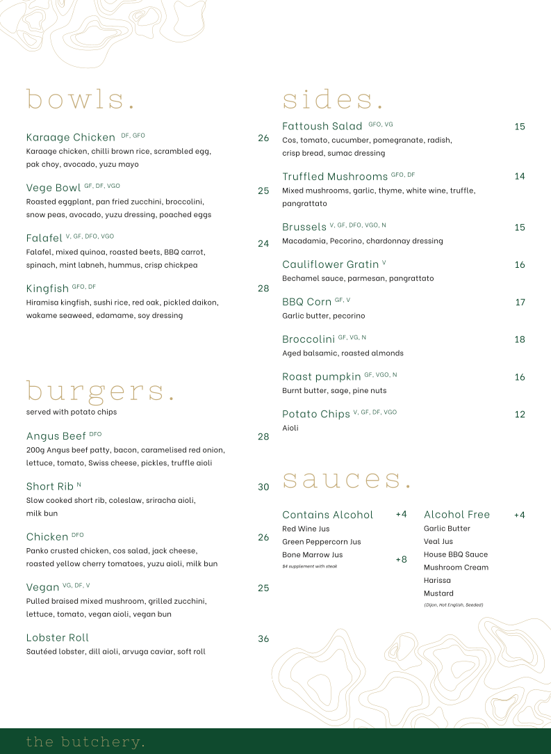 Menu, The Butcher's Block
