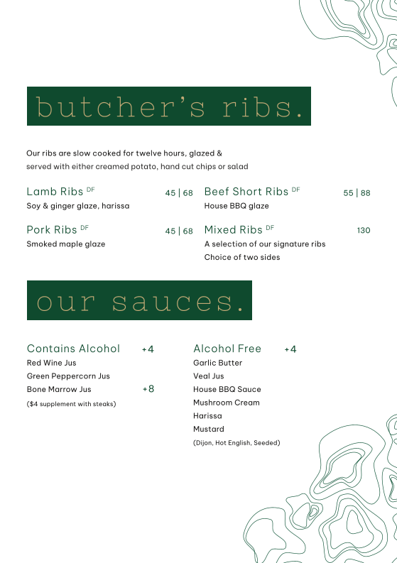 Menu, The Butcher's Block