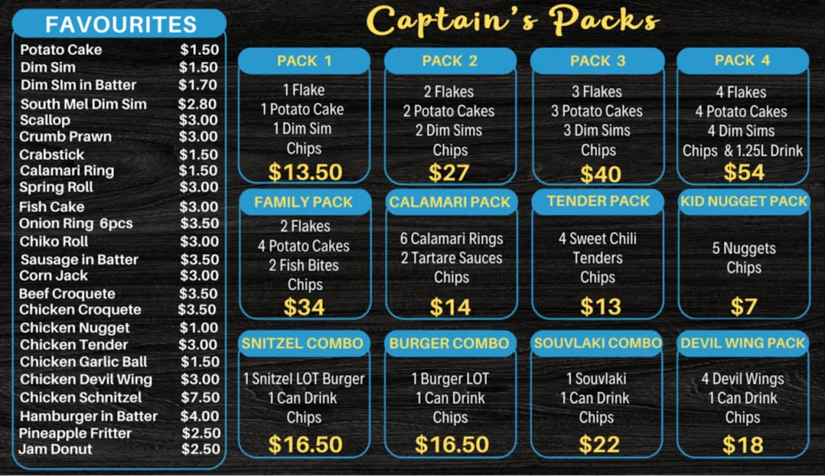 Menu, Captains of Emerald