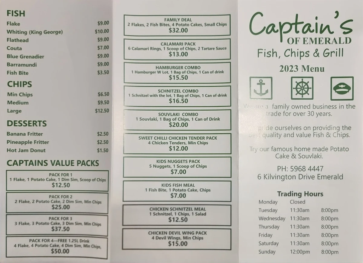 Menu, Captains of Emerald