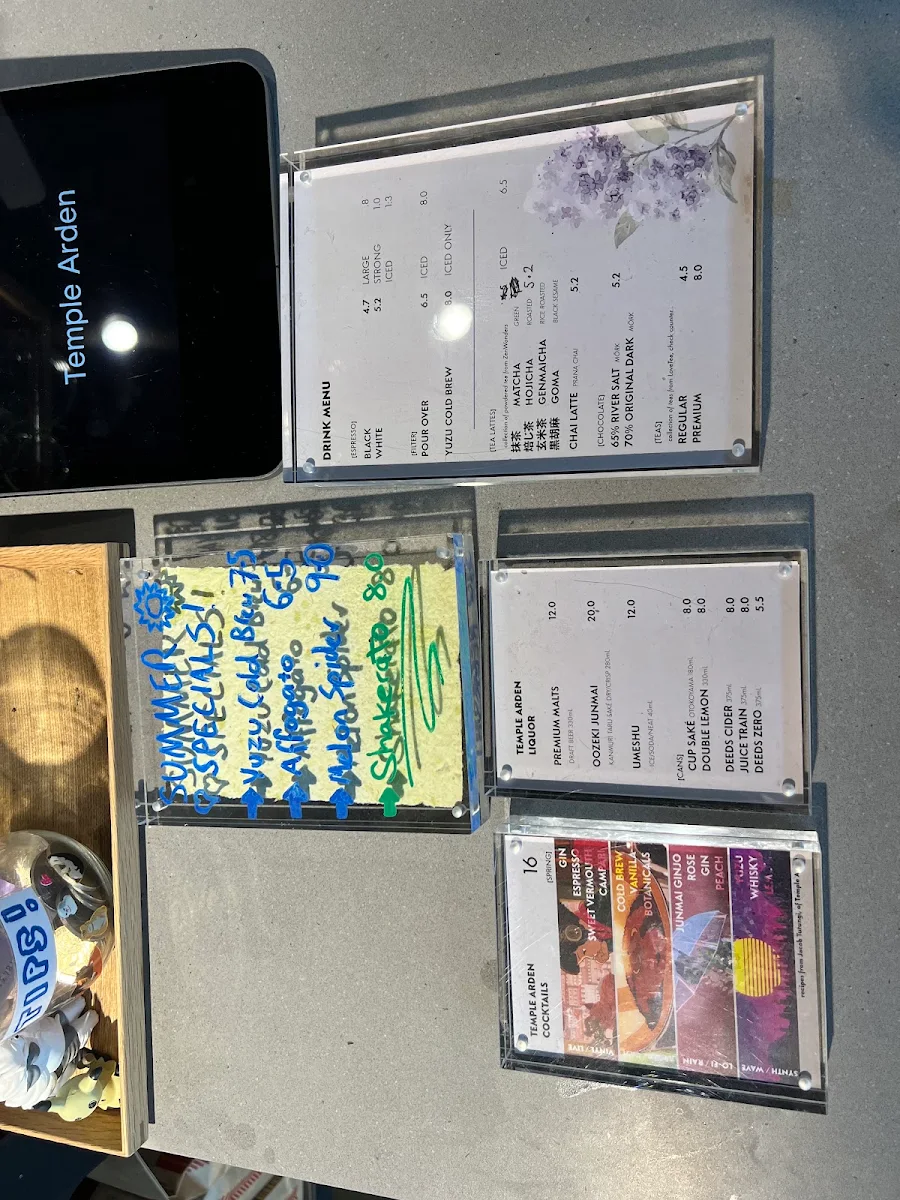 Menu, Temple Arden