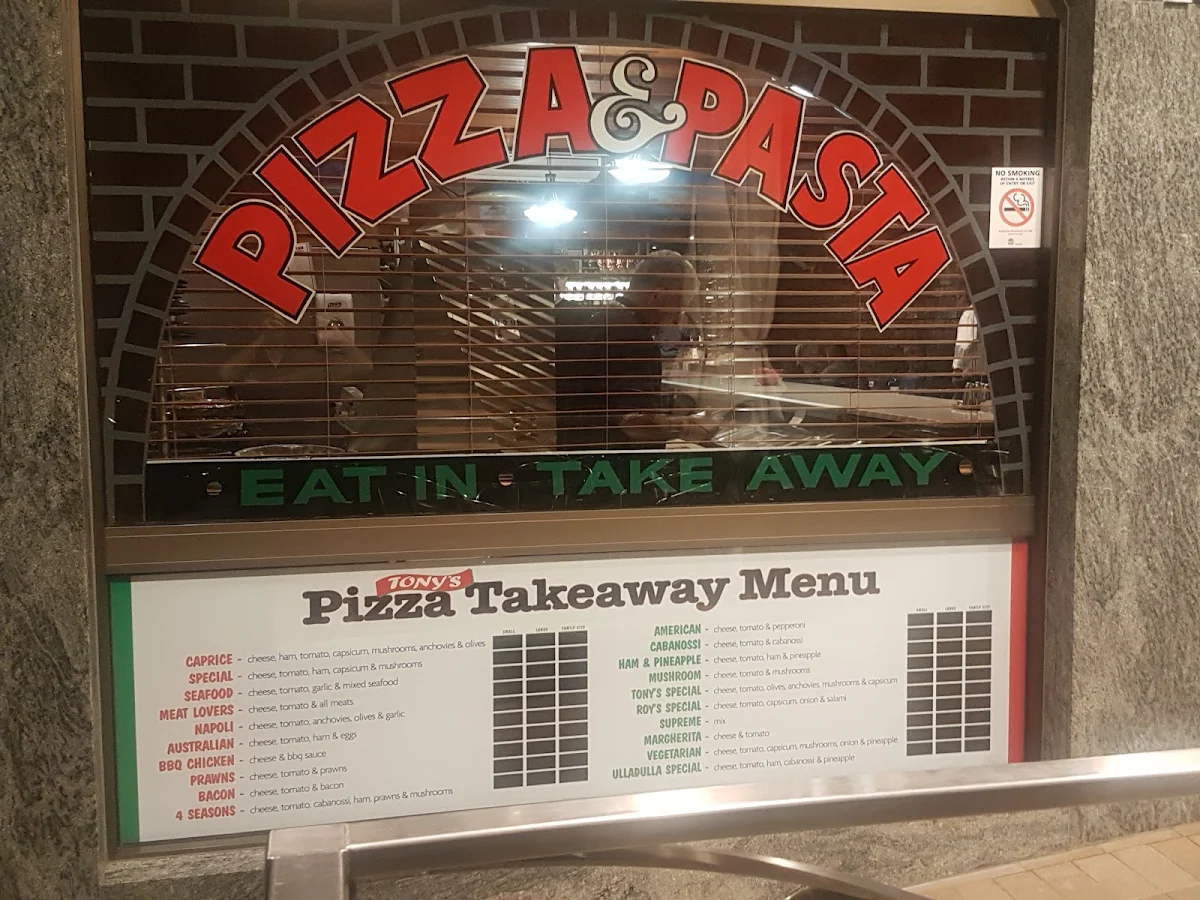 Menu, Tony’s Pizza “the original” since 1970