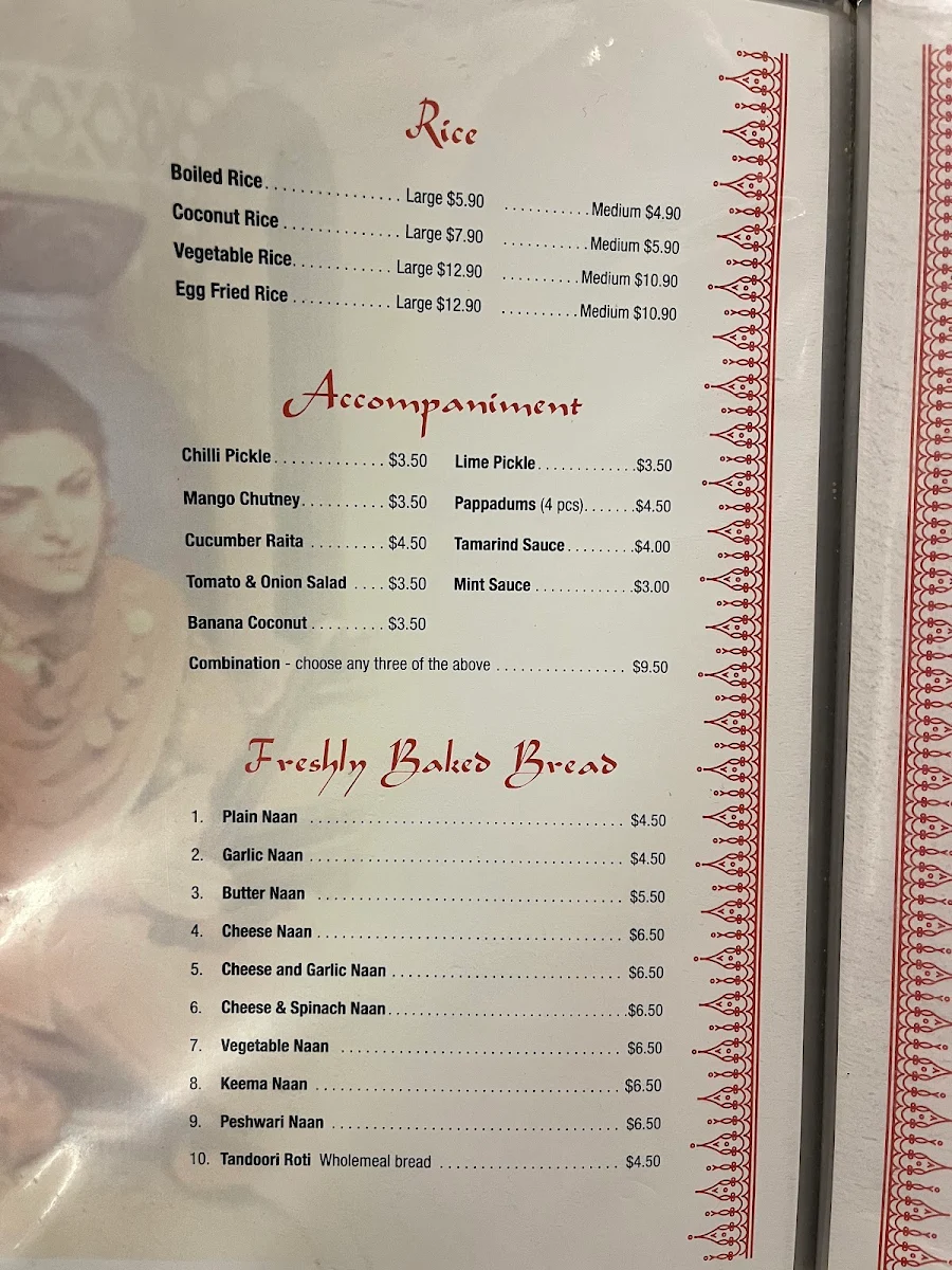 Menu, Aromas of India restaurant