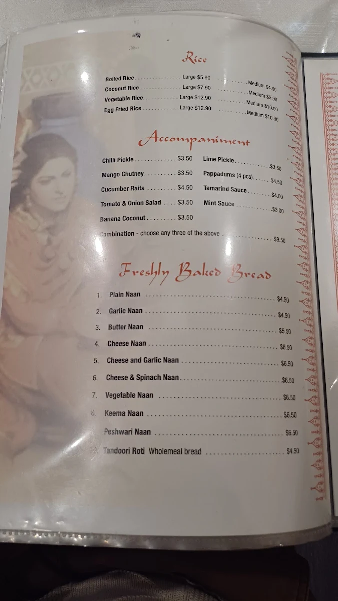 Menu, Aromas of India restaurant