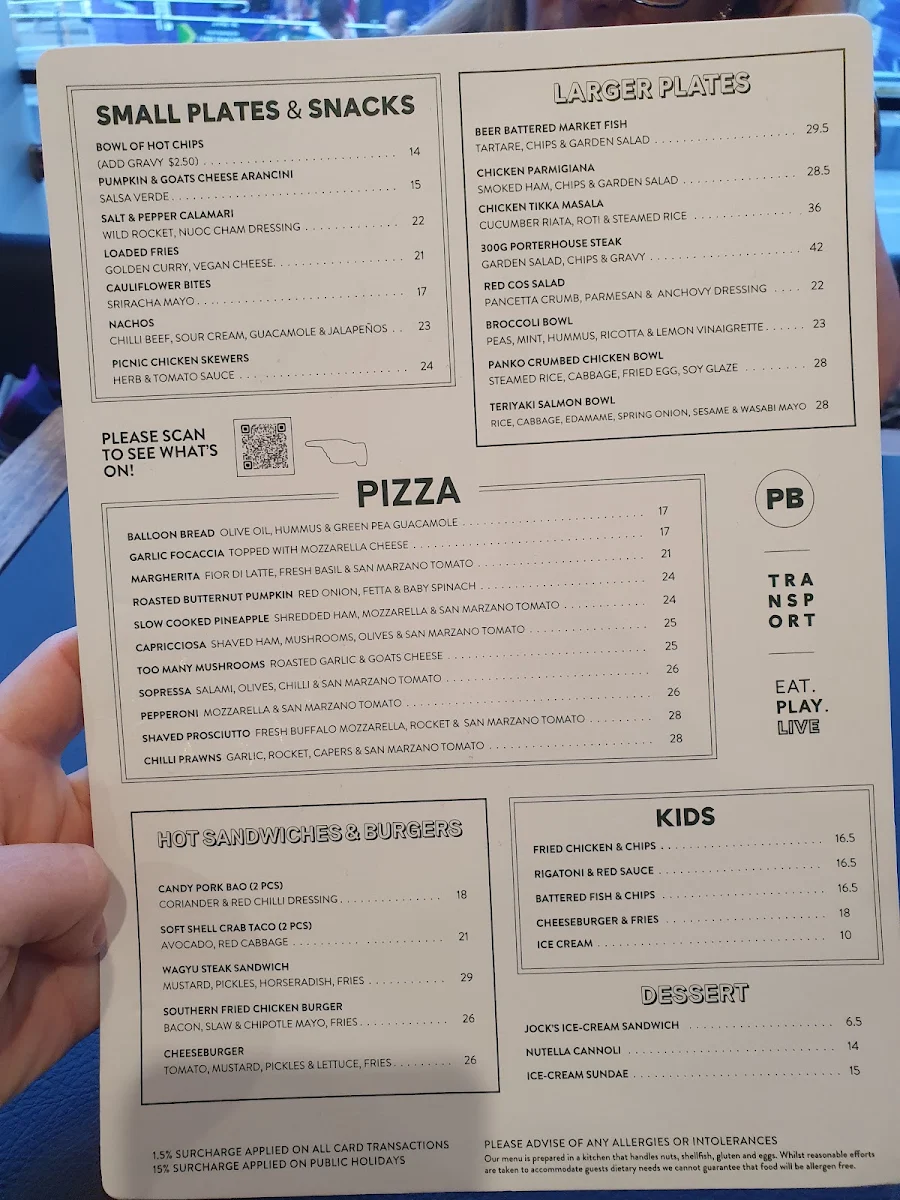 Menu, Transport Hotel