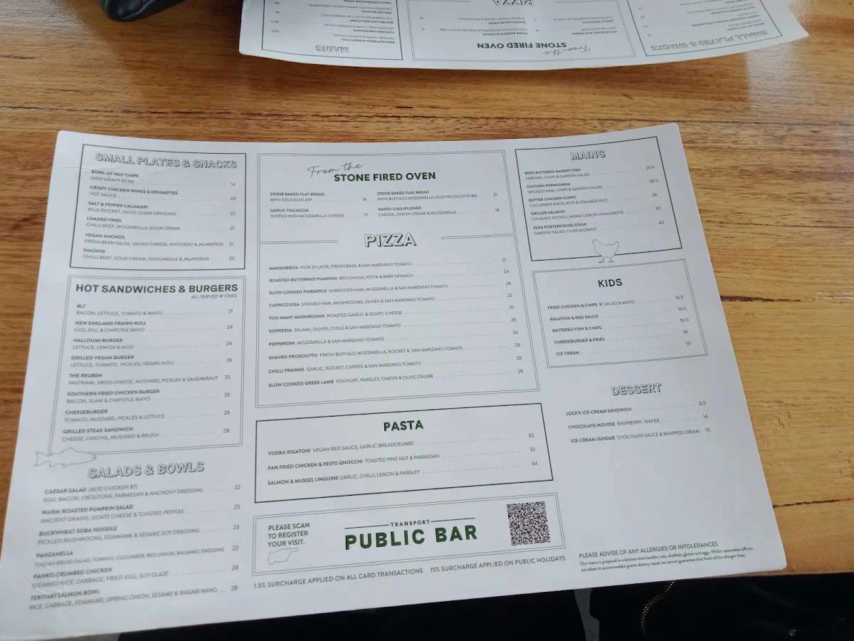 Menu, Transport Hotel