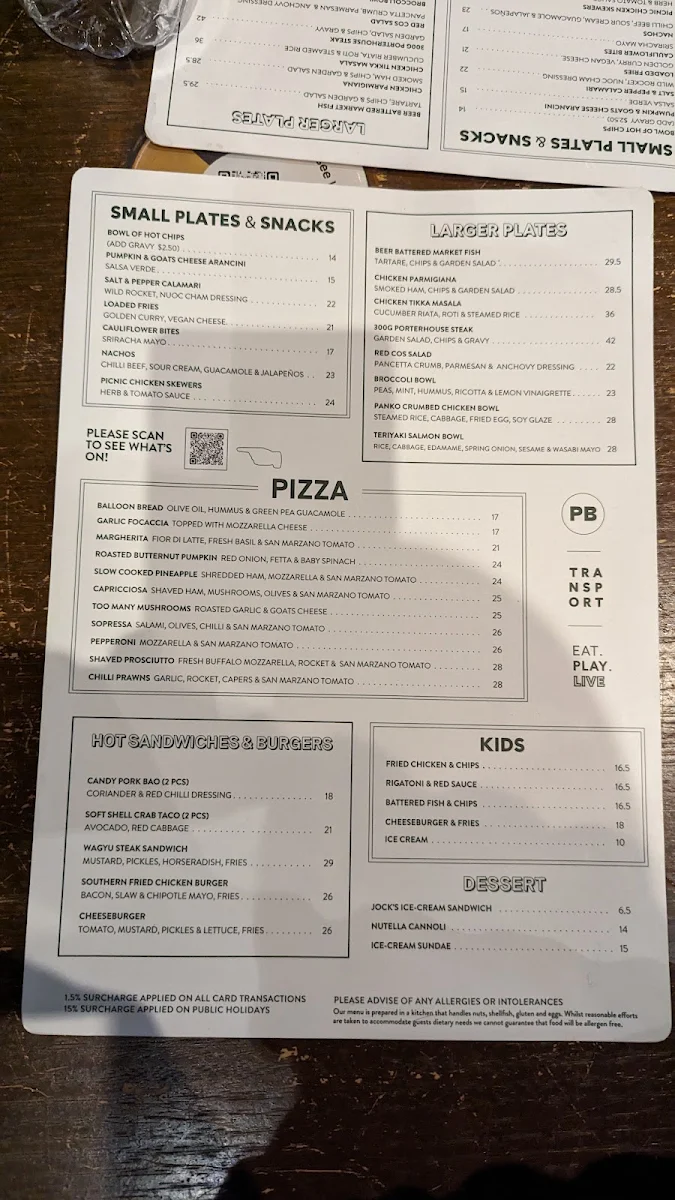 Menu, Transport Hotel