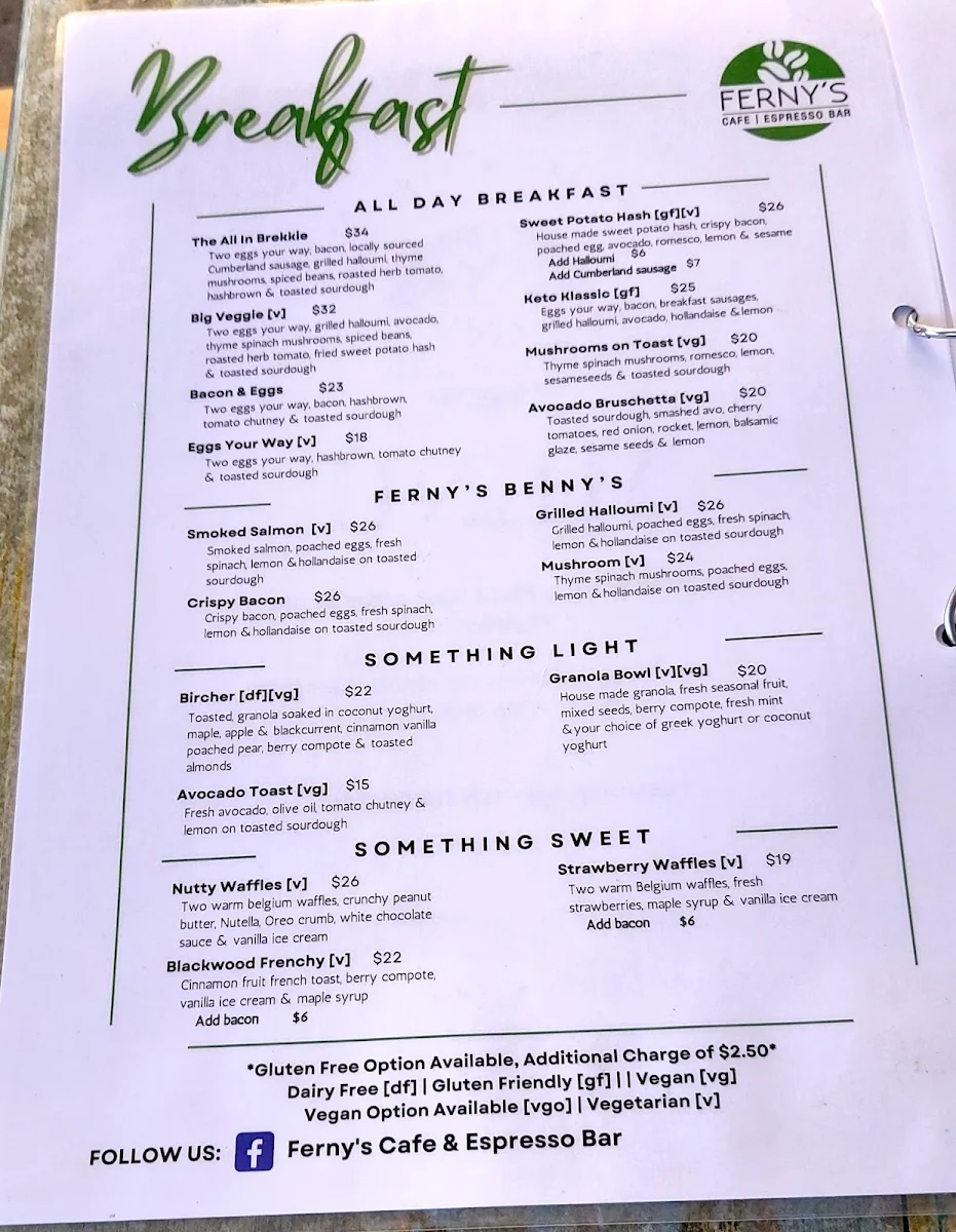 Menu, FERNY'S Cafe & Espresso Bar
