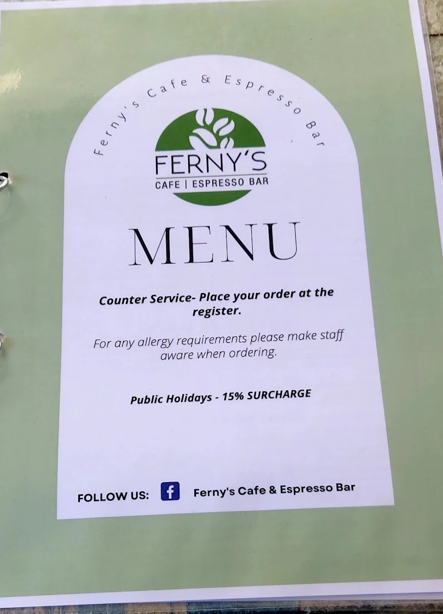 Menu, FERNY'S Cafe & Espresso Bar