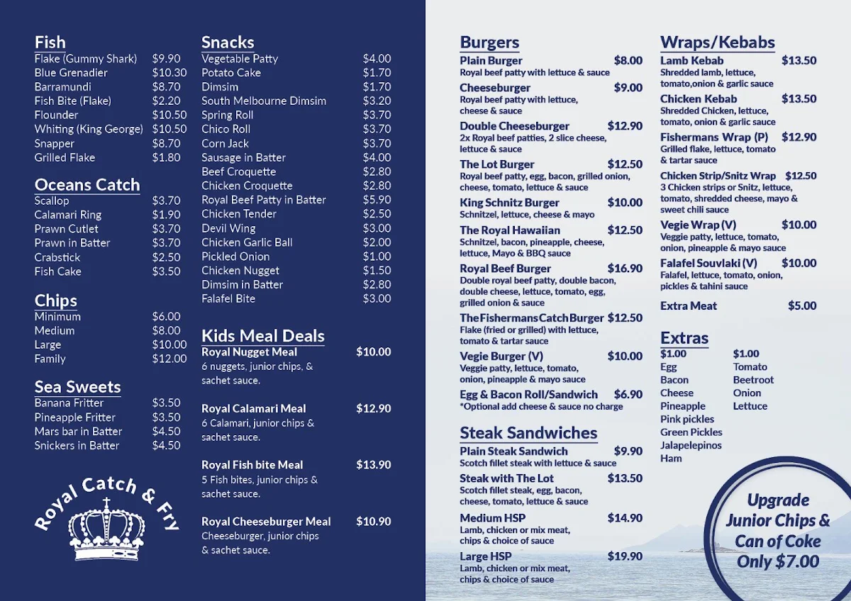 Menu, Royal Catch and fry