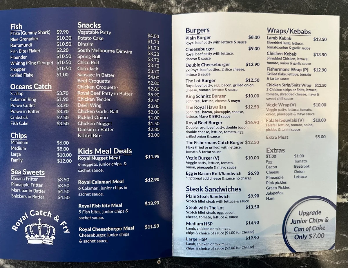 Menu, Royal Catch and fry